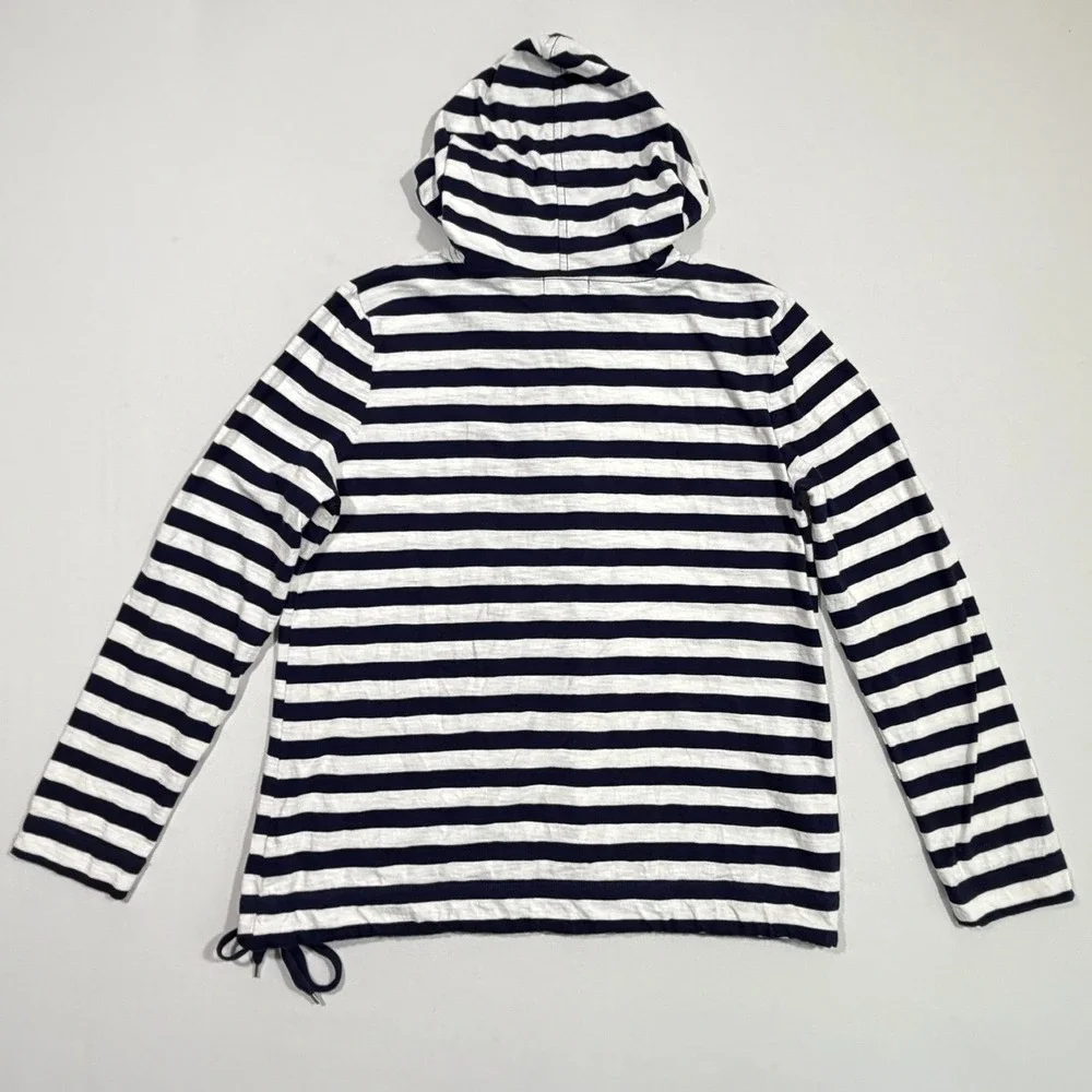 Ralph Lauren Hoodie XL Womens Navy Stripe 100% Cotton 1/4 Zip Coastal Preppy